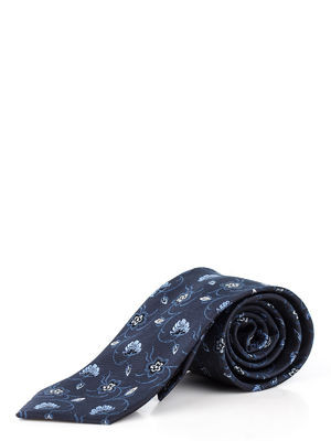 Шовкова темно-синя краватка в рослинний принт