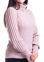 Вязаный женский джемпер с оригинальными рукавами. Женский теплый свитер. Шерстяной женский джемпер 46, пудра