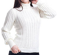 Вязаный женский джемпер с оригинальными рукавами. Женский теплый свитер. Шерстяной женский джемпер 44, молочный