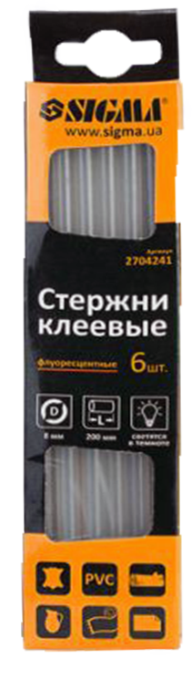 Стержні клейові 8*200 мм (6 шт) флоуресцентні
