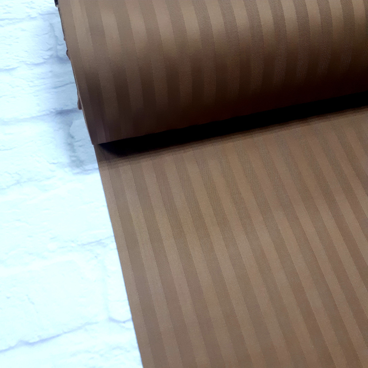 ВІДРЕЗ (2,3 * 2,4) Страйп Сатин 100% бавовна (ТУРЦІЯ шир. 2,4 м) коричневий No9 (SAT-ST-FR-0009), фото 1