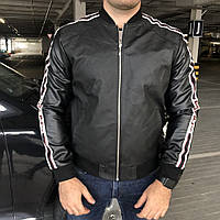 Куртка бомбер мужская Gucci 19021 черная кожаная S, L