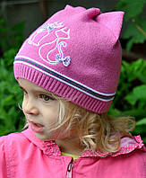 Шапка демісезонна для дівчинки "Мяу".Темно-синя.