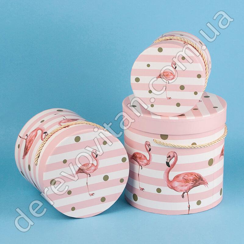 Подарочные/шляпные/цветочные коробки "Фламинго розовый", набор из 3 шт. - фото 1 - id-p790788711