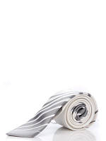Узкий белый галстук в серый полосатый купон, 100 % шелк высокого качества