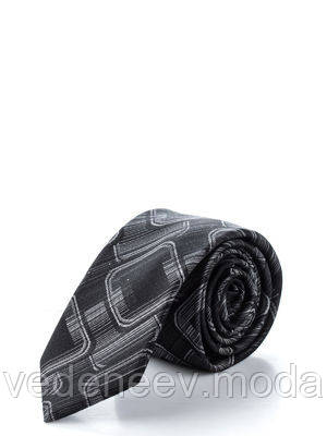 Чорна вузька краватка в абстрактний малюнок, 100% шовк високої якості, фото 1