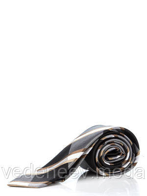 Вузька шовкова краватка, сіро-чорного кольору в золоту смужку, фото 1