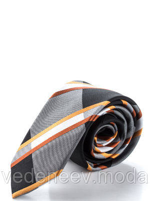 Вузька шовкова краватка, сіро-чорного кольору із золотими кругами, фото 1