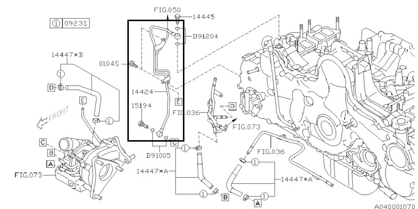 Трубка турбокомпресора Subaru Forester S12, 2007-2012, 14424AA030