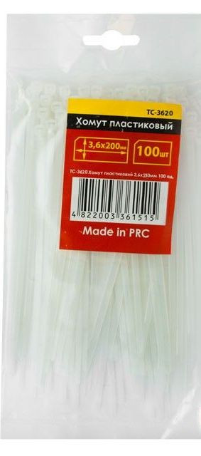 Хомуты (стяжки) пластиковые 3.6x200мм белые INTERTOOL TC-3620 (100 шт)