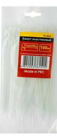 Хомути (стяжки) пластикові 3,6х250мм білі INTERTOOL TC-3625 (100 шт), фото 2
