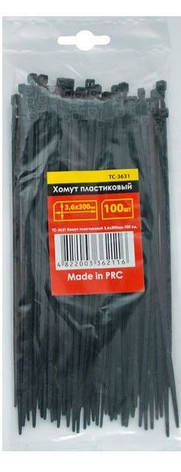Хомути (стяжки) пластикові 3,6х300мм чорні INTERTOOL TC-3631 (100 шт), фото 1