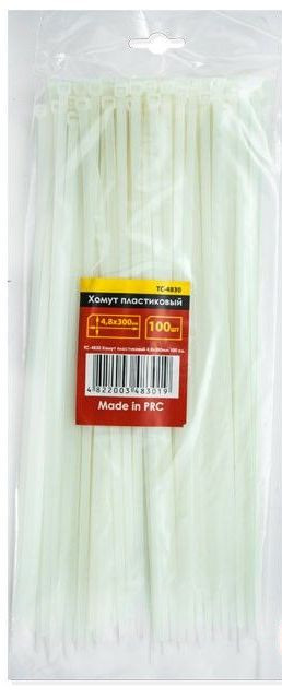 Хомути (стяжки) пластикові 4,8х300мм білі INTERTOOL TC-4830 (100 шт)