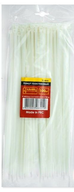 Хомути (стяжки) пластикові 4.8х400мм білі INTERTOOL TC-4840 (100 шт)