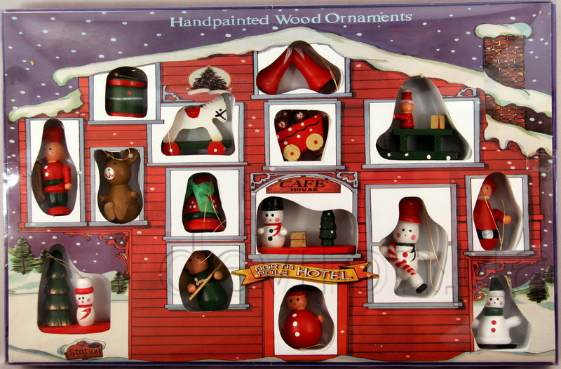 Набір ялинкових іграшок - дерев'яні фігурки, 15 шт, 36x22 см, різнокольоровий, дерево (060429), фото 1