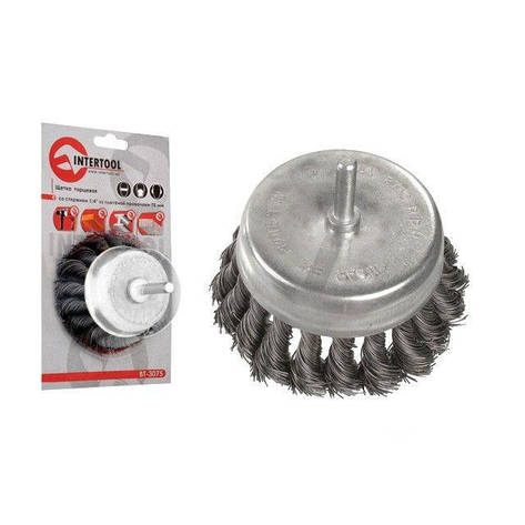 Щітка чашкова 75 мм для дрилі 1/4" пучки кручений дроту INTERTOOL BT-3075, фото 1