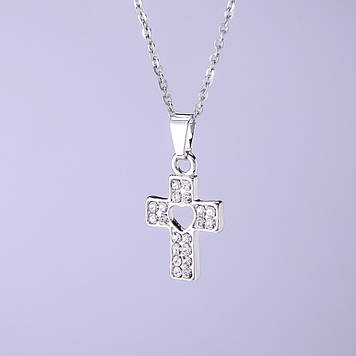 Підвіска на якірному ланцюжку Хрест з серцем d-20х14мм L-40-45см