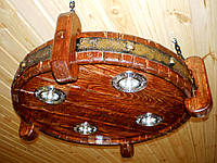 Люстра круглая большая деревянная под старину с кованными деталями