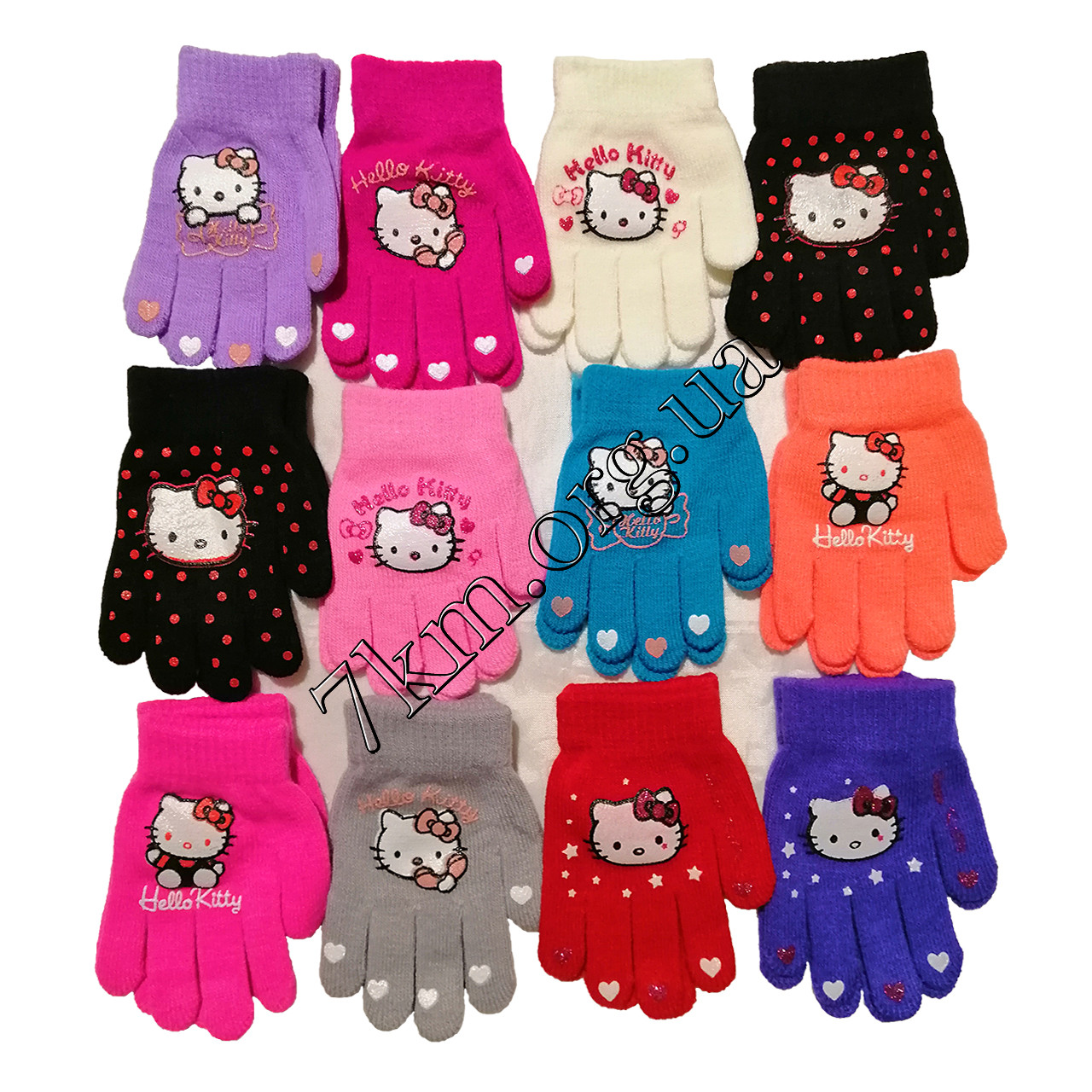 Рукавички дитячі одинарні +начіс для дівчаток "Helloy Kitty" 3-4 роки Оптом 5017 S