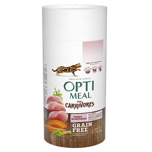 Optimeal беззерновий сухий корм для кішок з індичкою й овочами 0,65КГ