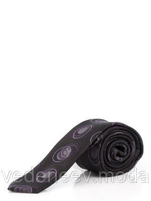 Краватка вузька чорна в абстрактні сірі кола, фото 1
