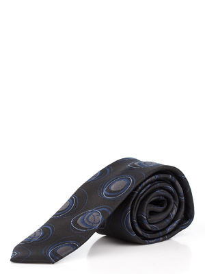 Краватка вузький чорний абстрактні сіро-синє кола
