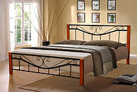 Металлическая двуспальная кровать Миллениум Вуд 160х200, цвет черный, ножки дерево цвет орех