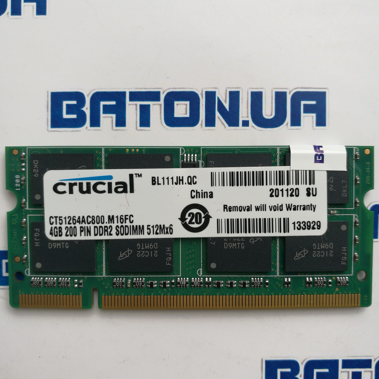 Оперативная память для ноутбука Crucial SODIMM DDR2 4Gb 800MHz 6400 CL6 (CT51264AC800.I8DI) Б/У