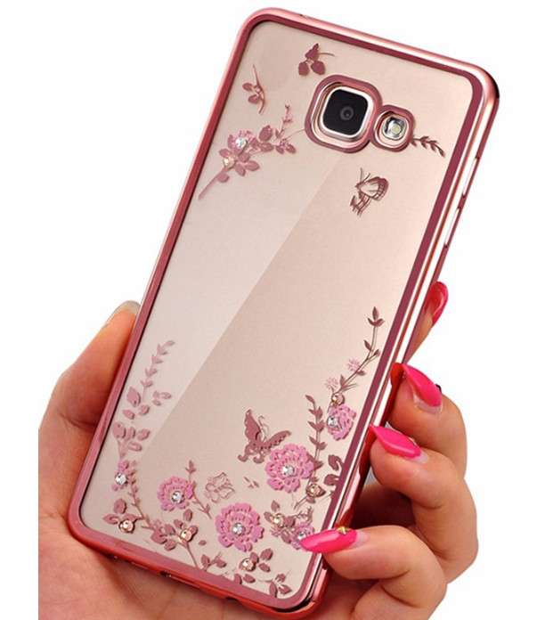 Силіконовий чохол з квітами і стразами для Samsung Galaxy J7 2017 (SM-J730)
