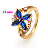 Кільце Квітка з синім цирконієм; p.17; р.17.5; позолота Xuping 18К, фото 2
