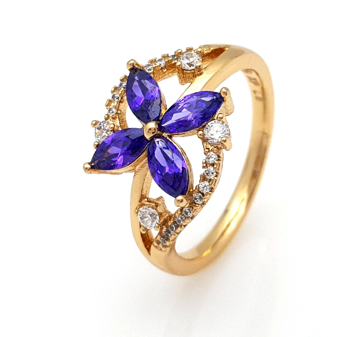 Кольцо, Цветок с фиолетовым цирконием, p. 17,5 р. 18,5, позолота Xuping, 18К - фото 2 - id-p789725210