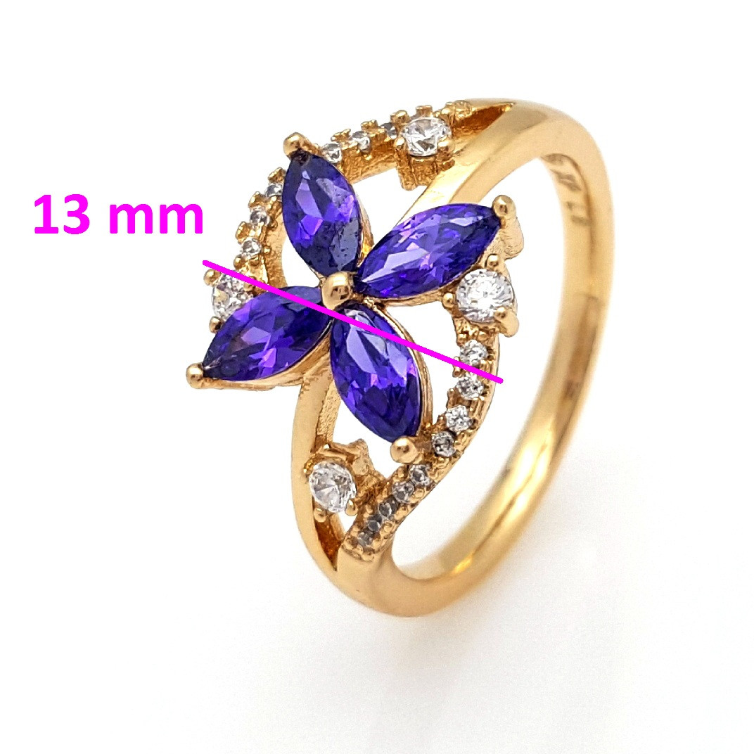 Кольцо, Цветок с фиолетовым цирконием, p. 17,5 р. 18,5, позолота Xuping, 18К - фото 1 - id-p789725210