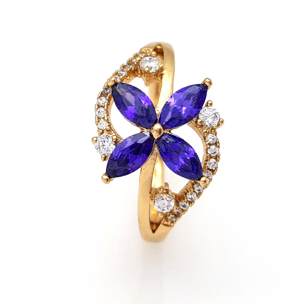 Кольцо, Цветок с фиолетовым цирконием, p. 17,5 р. 18,5, позолота Xuping, 18К - фото 3 - id-p789725210