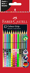 Олівці кольорові Faber-Castell Grip 2001 тригранні 12 кольорів (пастель + неон + металік ), 201569