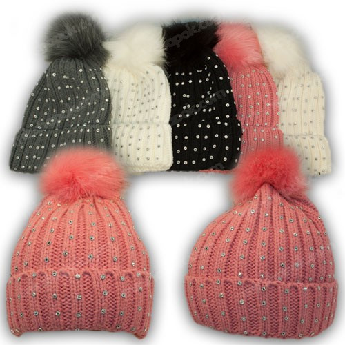 ОПТ В'язана шапка з намистинками для дівчинки, р. 52-54 (5 шт./набір), фото 1