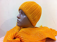 Молодежный жёлтый комплект шапка + шарф