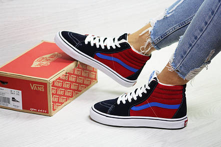 Зимові високі кеди Vans Old Skool,Ванс замшеві,сині з червоним, фото 2