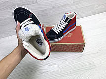 Зимові високі кеди Vans Old Skool,Ванс замшеві,сині з червоним, фото 2