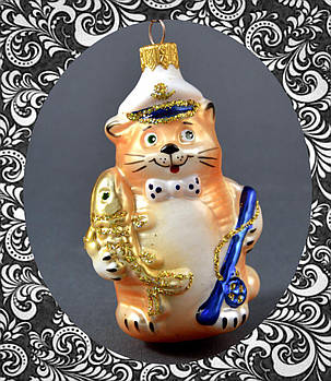 Скляна ялинкова іграшка Кіт Рибак 248/с, фото 1