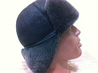 Чоловіча вушанка з натуральної шкіри і сірої овчини довге вухо 57 58 59