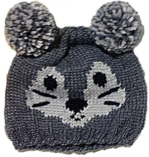 Тепла дитяча шапка для хлопчика з мордою кота та двома помпонами MaxiMo Німеччина 43584-209500 ⁇ сіра, фото 1