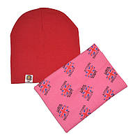 Набір шапка червона і снуд рожевий "Англія"