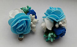 Шпилька для волосся блакитна з трояндами
