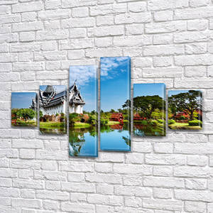 Модульна картина Будинок біля річки на ПВХ тканини, 80x135 см, (30x20-2/40х20-2/75x20-2)