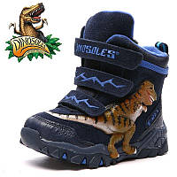 Блискучі зимові замшеві дитячі 3D черевики «Dinosoles» T-REX, сині
