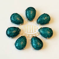 Акриловые кабошоны в цапах, Капля, цвет Blue Malachite, 10х14мм, 1шт