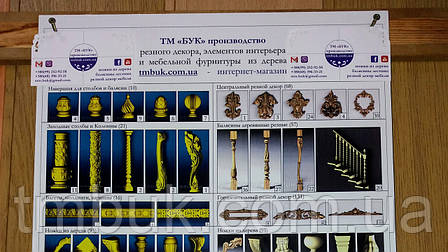 Плакат з каталогом різьбленого декору, дерев'яних меблевих ніжок, балясин виробництва ТМ "БУК" топ, фото 2