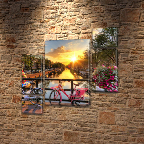 Модульна картина Рожевий велосипед на Полотні, 120x130 см, (60x30-2/25х30-2/95x65)