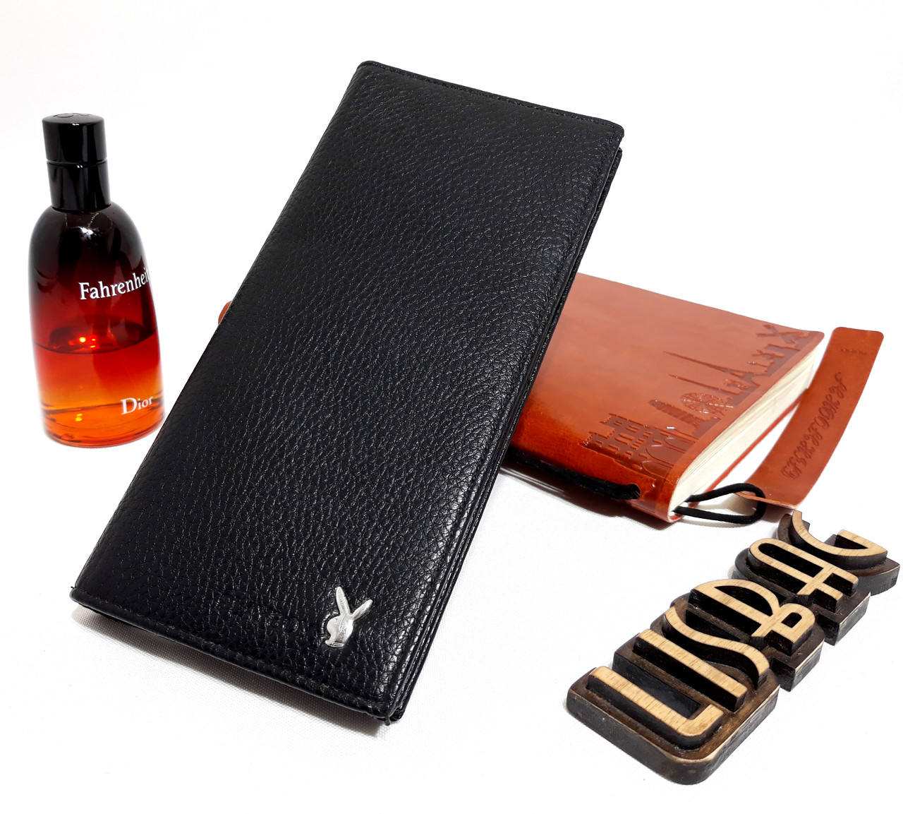 Чоловічий чорний гаманець-портмоне відмінної якості рифлений на дотик колір Playboy