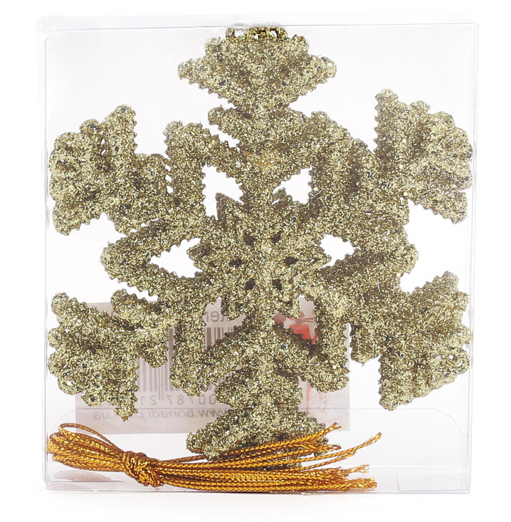 Набір (4 шт) декоративних сніжинок 10 см, колір - золото, 12 наборів